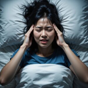 Femme ressassant des pensées l’empêchant de dormir